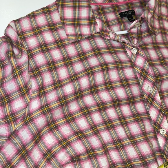 Talbots Plus Pink Plaid Cotton Button Down Blouse 2X - Picture 4 of 15